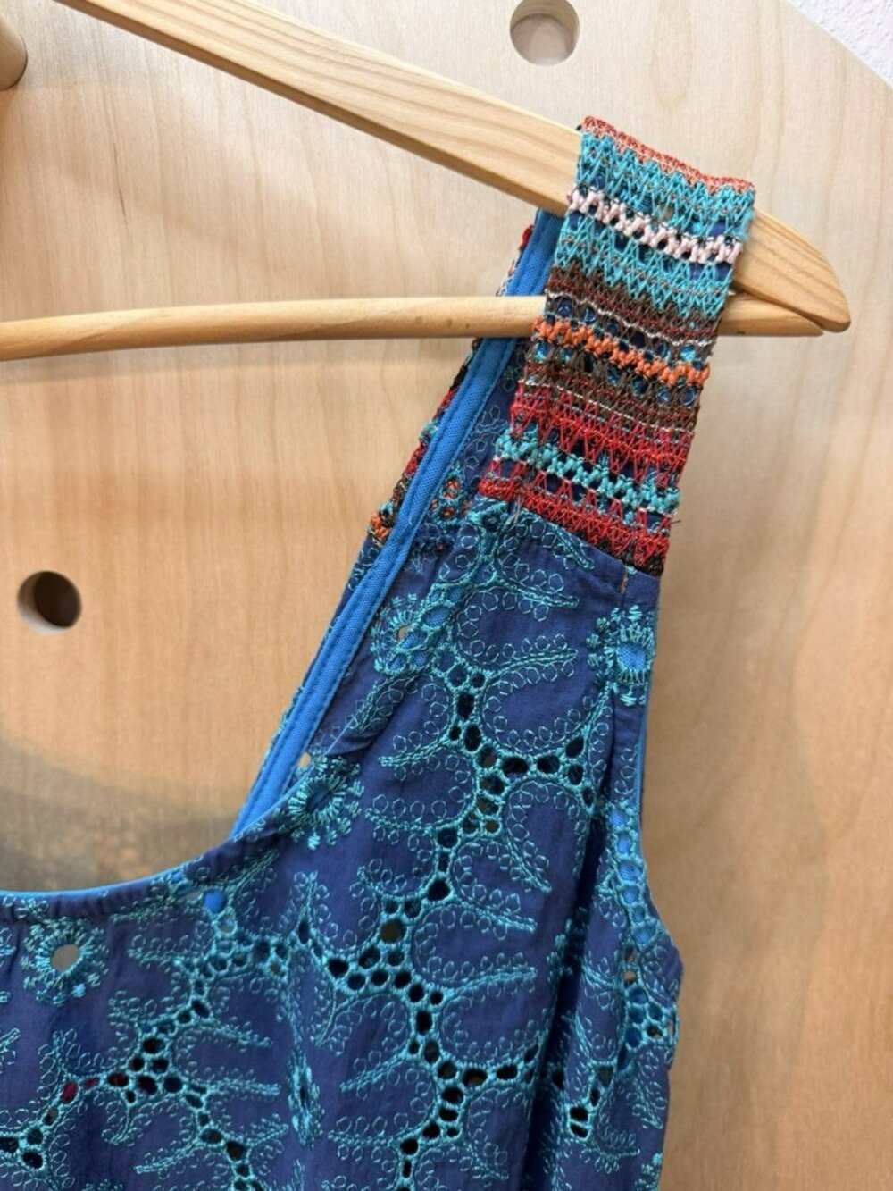 Save The Queen Italy Teal & Blue Eyelet Cotton Midi Dress Belted Boho Size M - Picture 3 of 16